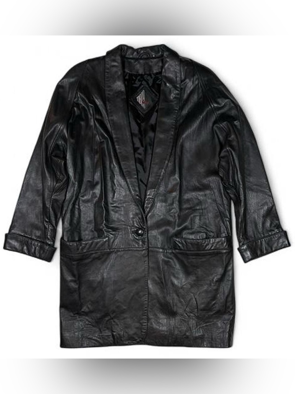 VTG Tibor Leathers Black Shawl Collar Retro Oversized Leather Coat Men’s Size M